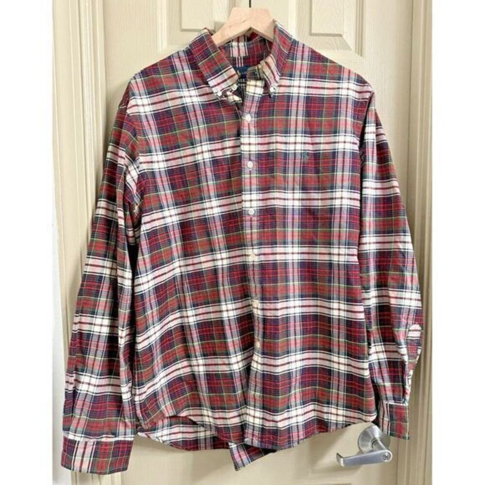 Polo Ralph Lauren XL‎ Red Plaid Green Pony Holiday Long Sleeve Button Down Shirt